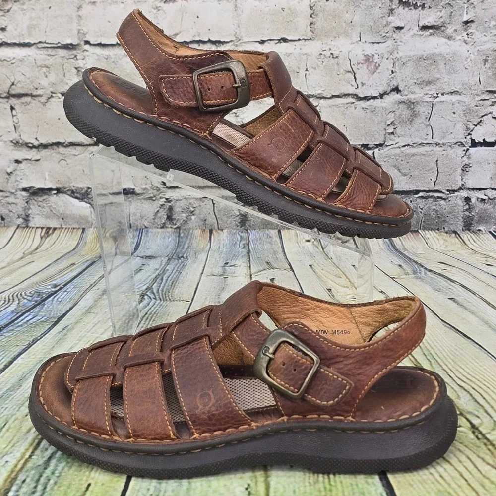 Born Murphy Fisherman Sandals Mens 9 Brown Leather Buckle Handcrafted Comfort